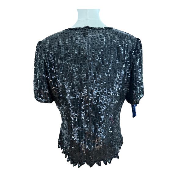 Vintage Stenay Sequenced Silk Black rose gold short sleeved formal top size XL - Picture 7 of 15